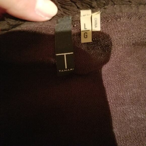 Tahari Deep Scoop Neck Brown Lightweight Cotton/Silk Cardigan - Large - Picture 5 of 8